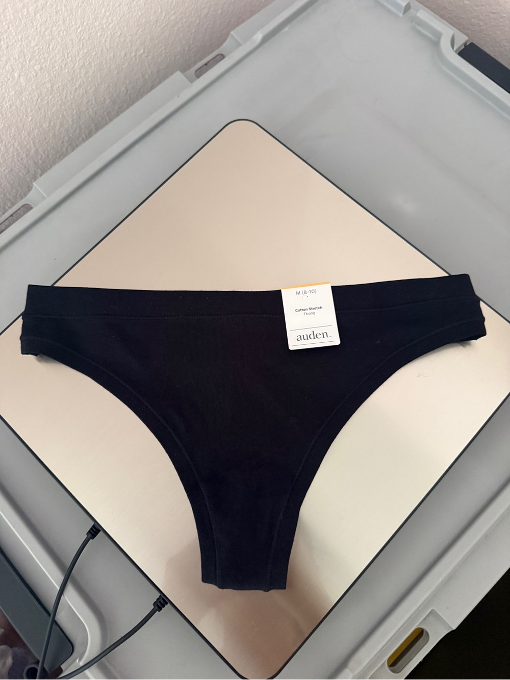 Auden Women's Cotton Stretch Thong Panties Black Size M (8-10) NWT